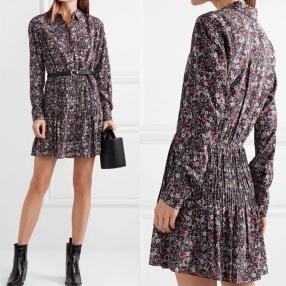 NEW VERONICA BEARD 12 RORY FLORAL PLEATED Button Stretch Silk Mini Dress